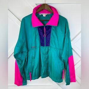 Vintage Columbia Teal Colorblocked Full Zip Windbreaker Jacket Men’s Size Large